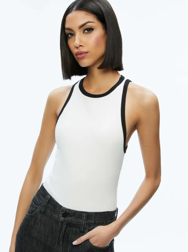 Alice and Olivia Mirtha Ribbed Racerback Tank-Women Tops