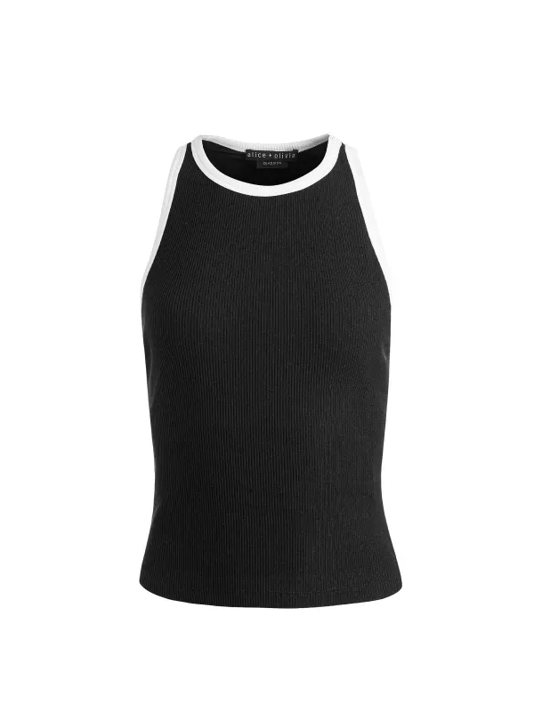 Alice and Olivia Mirtha Ribbed Racerback Tank-Women Tops