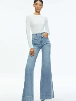 Alice and Olivia Missa High Rise Wide Leg Crystal Side Jean-Women Pants