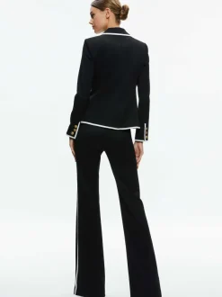 Alice and Olivia Mya Contrast Piping Fitted Blazer-Women Jackets + Coats