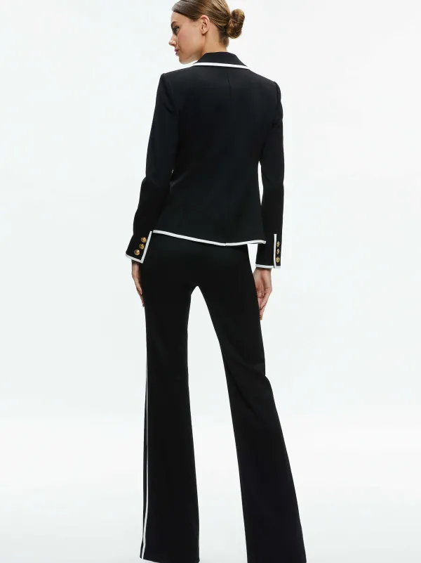 Alice and Olivia Mya Contrast Piping Fitted Blazer-Women Jackets + Coats