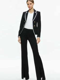 Alice and Olivia Mya Contrast Piping Fitted Blazer-Women Jackets + Coats