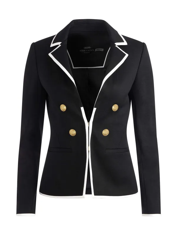 Alice and Olivia Mya Contrast Piping Fitted Blazer + Princess Contrast Piping Pant-Women Matching Sets