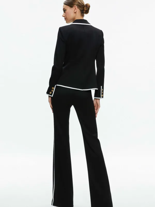Alice and Olivia Mya Contrast Piping Fitted Blazer + Princess Contrast Piping Pant-Women Matching Sets
