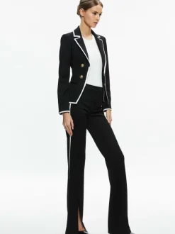 Alice and Olivia Mya Contrast Piping Fitted Blazer + Princess Contrast Piping Pant-Women Matching Sets