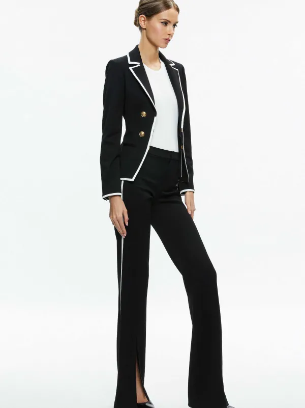 Alice and Olivia Mya Contrast Piping Fitted Blazer + Princess Contrast Piping Pant-Women Matching Sets