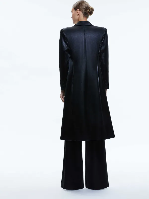 Alice and Olivia Mya Vegan Leather Long Blazer-Women Jackets + Coats