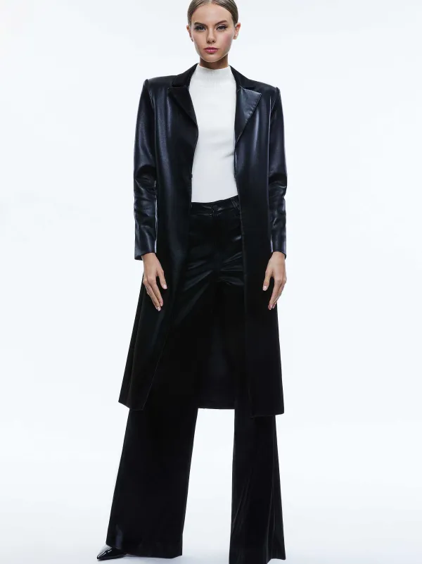 Alice and Olivia Mya Vegan Leather Long Blazer-Women Jackets + Coats