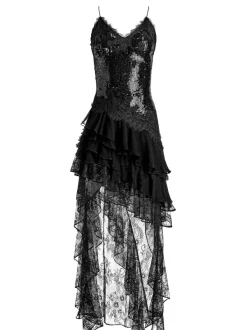 Alice and Olivia Nelia Sequined High Low Ruffled Maxi Dress-Women Dresses