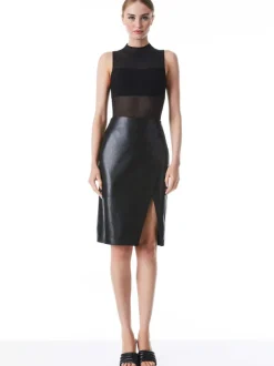 Alice and Olivia Nichol High Neck Sleeveless Mesh Bodysuit-Women Tops