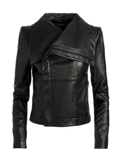 Alice and Olivia Nita Leather Drape Front Jacket-Women Jackets + Coats