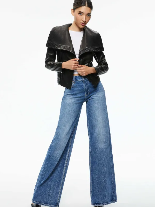 Alice and Olivia Nita Leather Drape Front Jacket-Women Jackets + Coats
