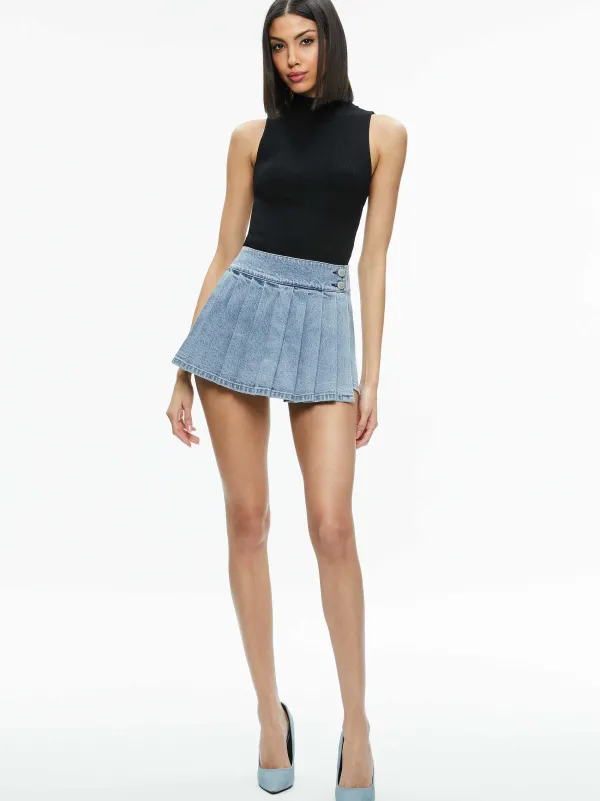 Alice and Olivia Noah Denim Pleated Skort-Women Skirts