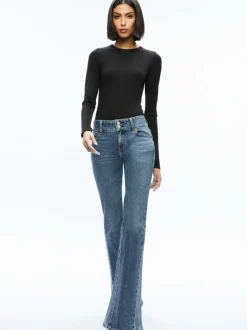 Alice and Olivia Olea Round Neck Bodysuit-Women Tops
