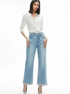 Alice and Olivia Ora High Rise Embellished Jean-Women Pants