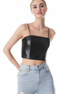 Alice and Olivia Pearle Vegan Leather Spaghetti Strap Bustier-Women Tops