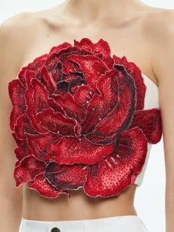 Alice and Olivia Randie Floral Applique Crop Top-Women Tops