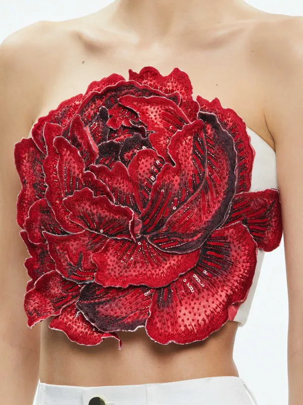 Alice and Olivia Randie Floral Applique Crop Top-Women Tops