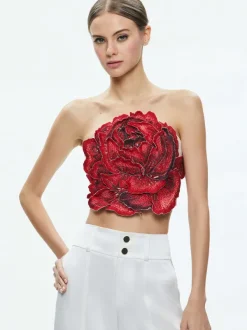 Alice and Olivia Randie Floral Applique Crop Top-Women Tops
