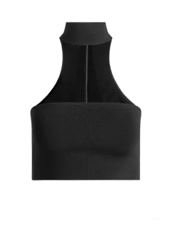 Alice and Olivia Raya Mock Neck Racerback Cropped Pullover-Women Tops