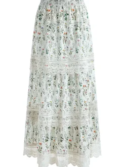 Alice and Olivia Reise Embroidered Tiered Maxi Skirt-Women Skirts