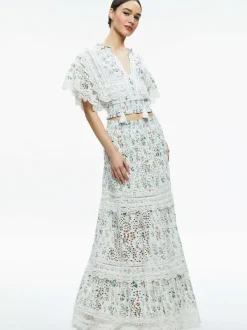 Alice and Olivia Reise Embroidered Tiered Maxi Skirt-Women Skirts