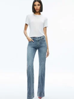 Alice and Olivia Rey Side Zipper Wide Leg Jean-Women Pants