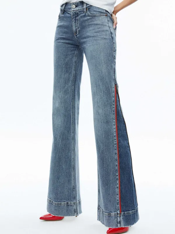 Alice and Olivia Rey Side Zipper Wide Leg Jean-Women Pants