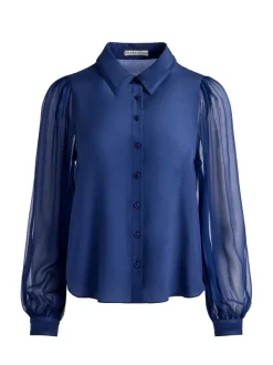 Alice and Olivia Roanne Blouson Sleeve Button Down-Women Tops