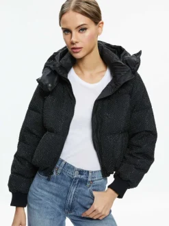 Alice and Olivia Robena Crystal Embellished Cropped Puffer-Women Jackets + Coats