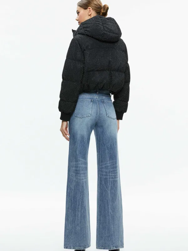 Alice and Olivia Robena Crystal Embellished Cropped Puffer-Women Jackets + Coats
