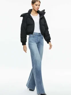 Alice and Olivia Robena Crystal Embellished Cropped Puffer-Women Jackets + Coats