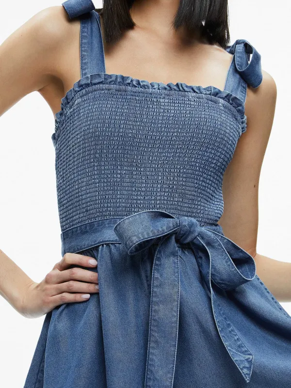 Alice and Olivia Roz Smocked Chambray Romper-Women Jumpsuits