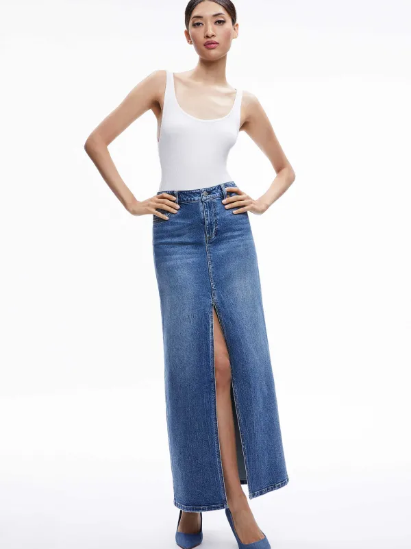 Alice and Olivia Rye Denim Maxi Skirt-Women Skirts