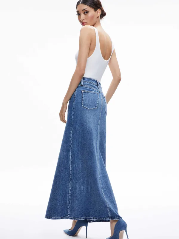 Alice and Olivia Rye Denim Maxi Skirt-Women Skirts