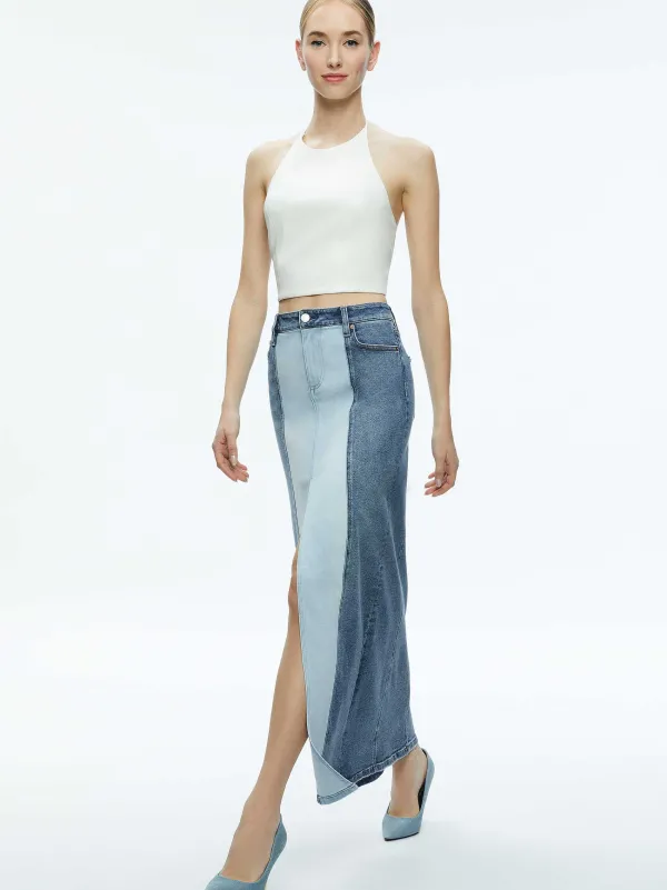 Alice and Olivia Rye Denim Two Tone Maxi Skirt-Women Skirts