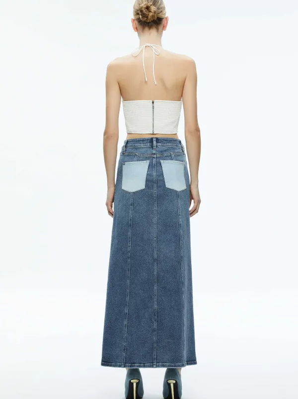 Alice and Olivia Rye Denim Two Tone Maxi Skirt-Women Skirts