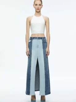 Alice and Olivia Rye Denim Two Tone Maxi Skirt-Women Skirts