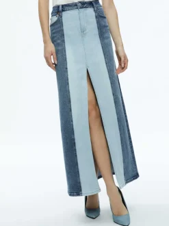 Alice and Olivia Rye Denim Two Tone Maxi Skirt-Women Skirts