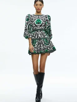 Alice and Olivia Shayla Pleated Sleeve Tiered Dress-Women Dresses