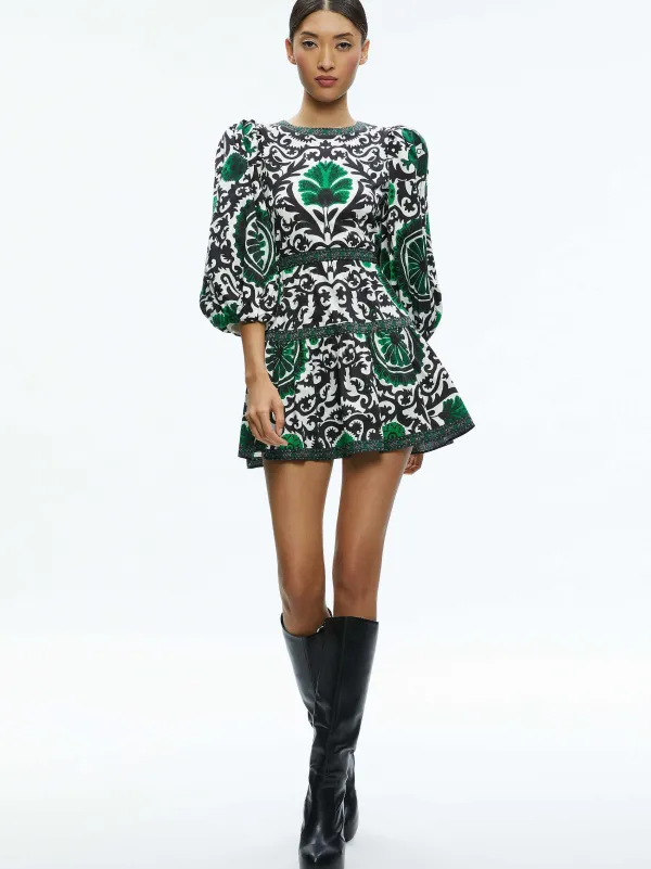 Alice and Olivia Shayla Pleated Sleeve Tiered Dress-Women Dresses