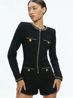 Alice and Olivia Shiloh Gold Zipper Romper-Women Jumpsuits