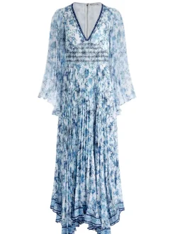 Alice and Olivia Sion Sunburst Pleated Maxi Dress-Women Dresses