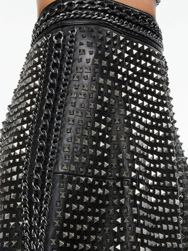 Alice and Olivia Sosie Studded Leather Midi Skirt-Women Skirts