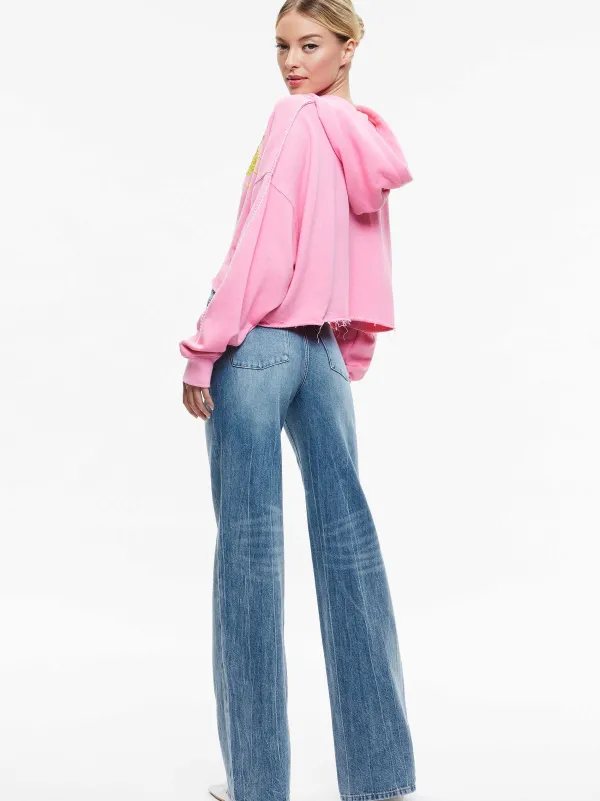 Alice and Olivia Sunny Boxy Cropped Hoodie-Women Sweaters