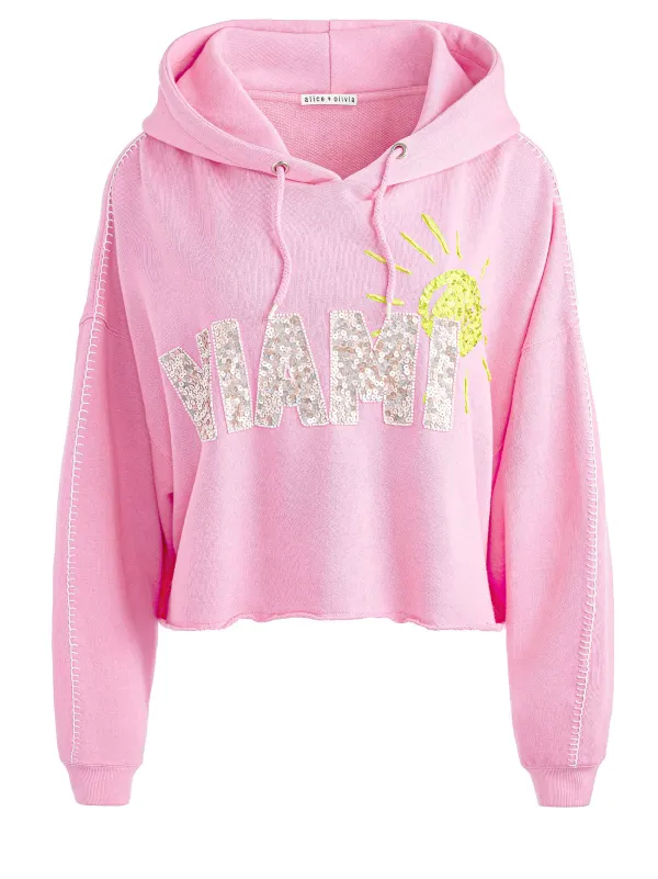 Alice and Olivia Sunny Boxy Cropped Hoodie-Women Sweaters