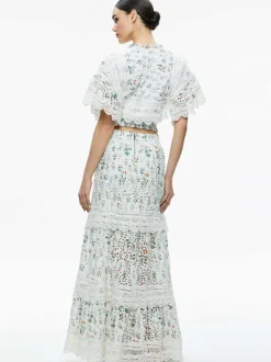 Alice and Olivia Tabitha Lace Button Front Cropped Blouse-Women Tops