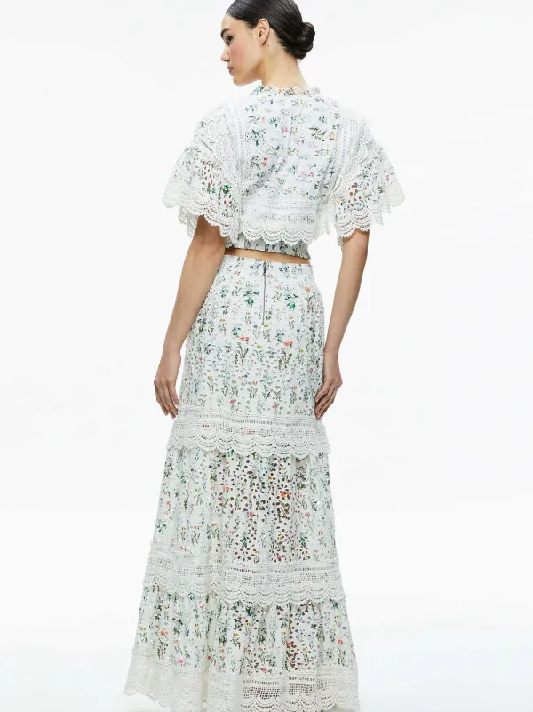 Alice and Olivia Tabitha Lace Button Front Cropped Blouse-Women Tops