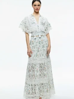 Alice and Olivia Tabitha Lace Button Front Cropped Blouse-Women Tops