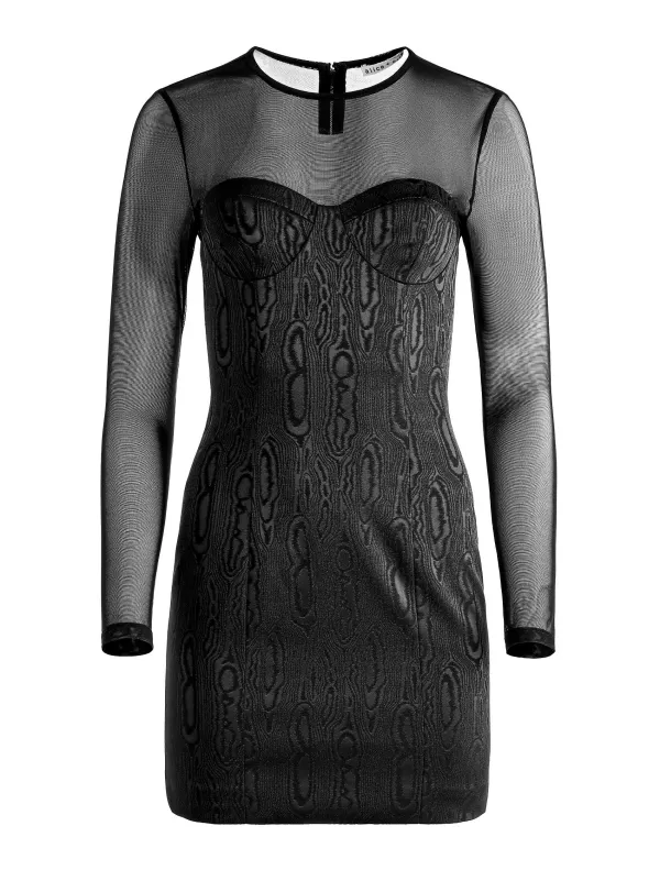 Alice and Olivia Takako Mesh Crew Neck Mini Dress-Women Dresses